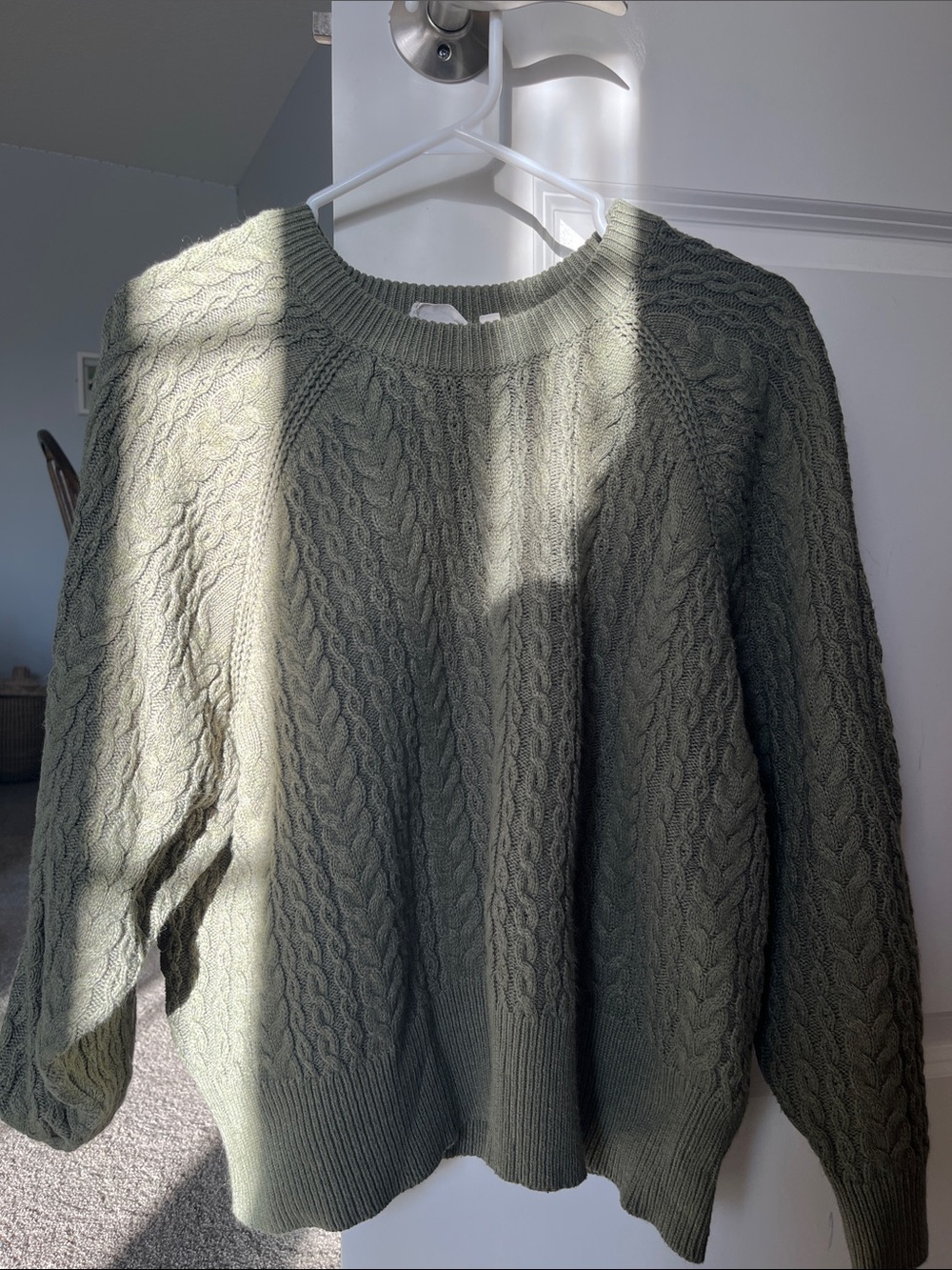 (2) Women’s Olive Cable-Knit Crewneck Sweater + Green Knit Cropped Sweater